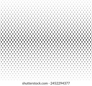 Geometric pattern of black stars on a white background.Seamless in one direction. Average fade out.The scale transformation method.