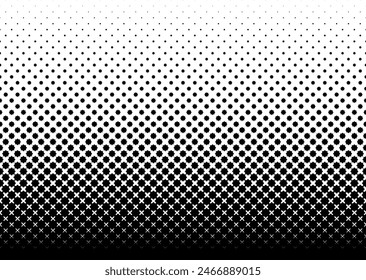 Geometric pattern of black stars on a white background.Seamless in one direction.Option with an Average  fade out.The scale transformation method.