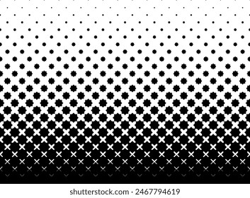 Geometric pattern of black stars on a white background.Seamless in one direction.Option with an Average  fade out.The scale transformation method.