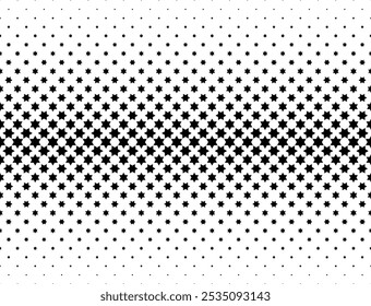 Geometric pattern of black stars on a white background.Seamless in one direction.Option with an Average  fade out. Scale method.