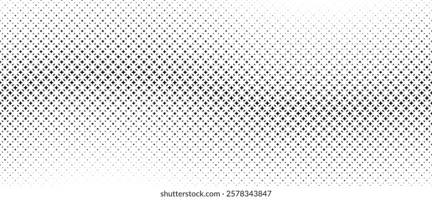 Geometric pattern of black stars and rhombs on a white background.Seamless in one direction. Option with a Short fade out.The Scale transformation method.Wave effect