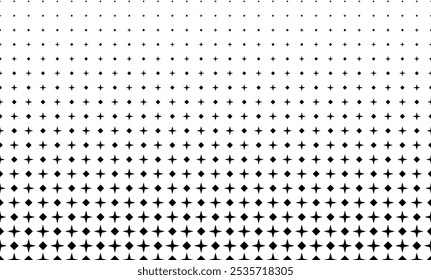 Geometric pattern of black stars and squares on a white background.Seamless in one direction.Option with an Average fade out. Scale method.