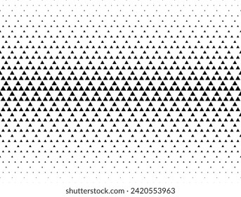 Geometric pattern of black triangles on a white background. Seamless in one direction. Medium fade out