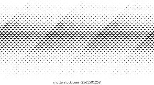 Geometric pattern of black triangles on a white background.Seamless in one direction.Option with an average fade out.The scale transformation method.