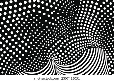 the geometric pattern is black with white dots stock vector, in the style of over, high contrast, psychedelic-inspired, free-flowing lines, geometric shapes