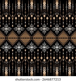 Geometric pattern in black, white, and gold.