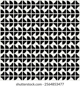 Geometric pattern in black and white inspired by the Midcentury modern design style. Graphical illustration for a unique wall decor, textiles and interior design.