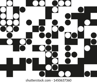 Geometric pattern in black and white with rectangles, squares and circles. Vector illustration.
