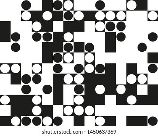 Geometric pattern in black and white with rectangles, squares and circles. Vector illustration.
