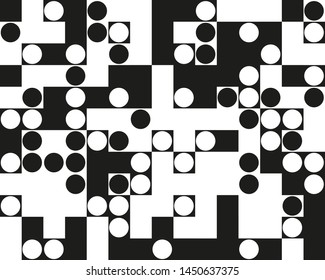 Geometric pattern in black and white with rectangles, squares and circles. Vector illustration.
