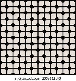 Geometric pattern in black and white shades inspired by the Midcentury modern design style. Graphical illustration for a unique wall decor, textiles and interior design.
