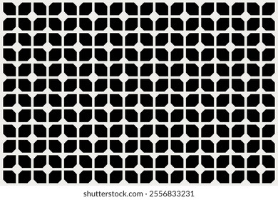 Geometric pattern in black and white shades inspired by the Midcentury modern design style. Graphical illustration for a unique wall decor, textiles and interior design.