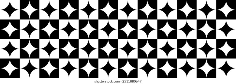 Geometric pattern black and white squares with rhombs. Abstract modern seamless pattern squares in staggered order with rhombs. Monochrome geometric pattern