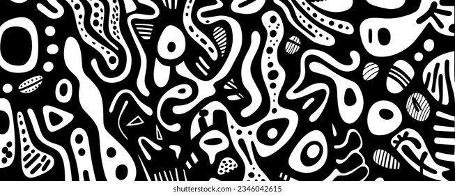 a geometric pattern with black and white swirls, minimalist strokes, web-based art, printmaking