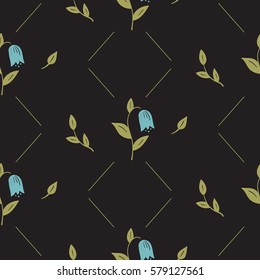 Geometric pattern with blue flowers, diamond wallpaper.  Seamless Floral Pattern