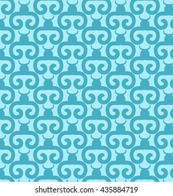  geometric pattern with blue flowers and round type.