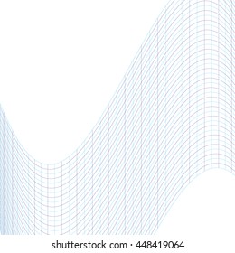 The geometric pattern of blue lines. The curvature of space. Wavy grill.
