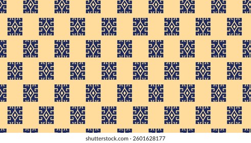 Geometric pattern with blue rhombus shapes on a light yellow background, for textile, wallpaper, gift wrapping.