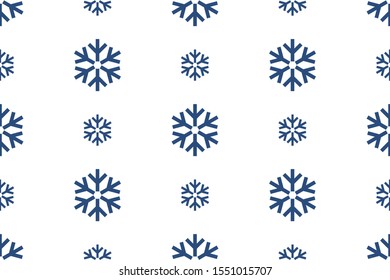 Geometric pattern of blue snowflakes on white background