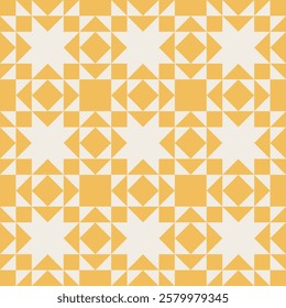 Geometric pattern with blue and yellow accents, seamless repeating patterns, vector art style, simple shapes, flat color blocks, retro design