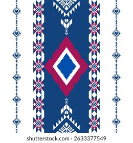 geometric pattern Blue,Dark red. Native American tribal fabric, design vector for woven textile printing, tile, motifs,carpet,cards, picture books, ethnic boho indian texture ornament seamless pattern