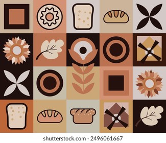 Geometric pattern bread and pastry elements, poster template banner flyer card pattern for bread packaging vector drawing design elements.