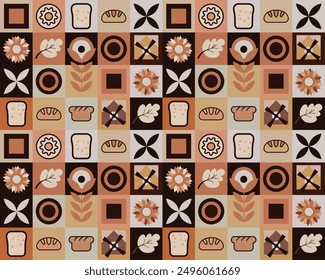 Geometric pattern bread and pastry elements, poster template banner flyer card pattern for bread packaging vector drawing design elements.