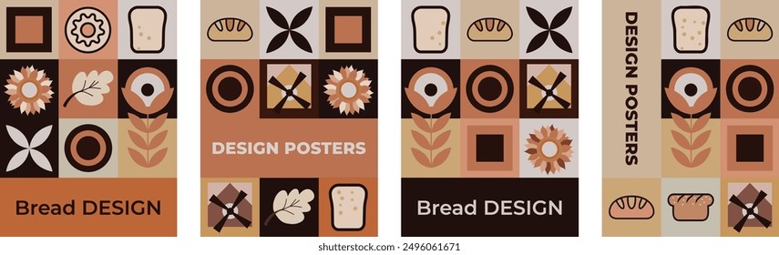 Geometric pattern bread and pastry elements, poster template banner flyer card pattern for bread packaging vector drawing design elements.