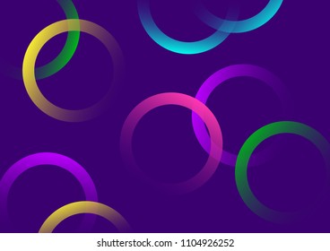 Geometric pattern. Bright colorful circles with gradient on purple background. Vector illustration