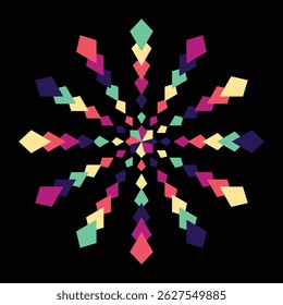 A geometric pattern with bright colors and an intricate design
