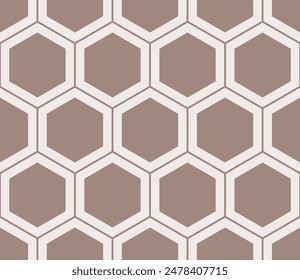 Geometric pattern. Brown color on matching background. Simple hexagon grid with inner solid cells. Large hexagons. Seamless pattern. Tileable vector illustration.