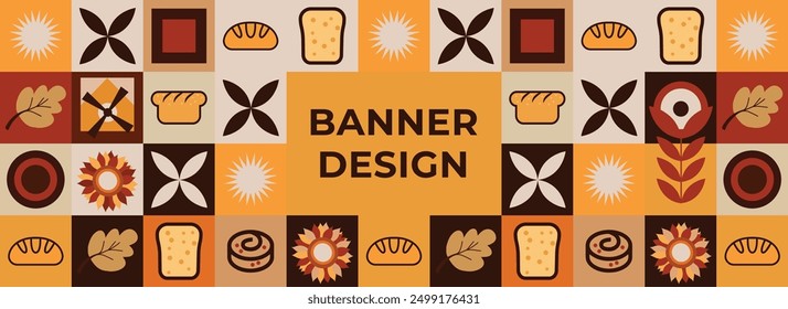 Geometric pattern brown color palette glebe and bakery products design seamless pattern for packaging cover design poster banner flyer. Design elements vector drawing