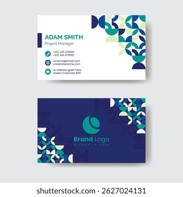 Geometric Pattern Business Card Design, Modern business card with abstract geometric floral pattern and clean white layout.