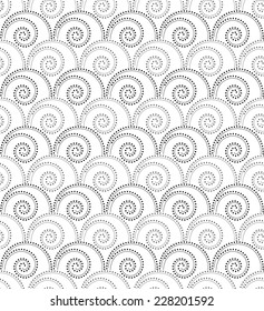 The geometric pattern by dots and circles. Seamless vector background. Gray and white texture.