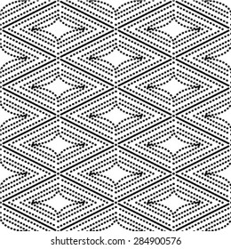 The geometric pattern by rhombuses and dots. Seamless vector background. Black and white texture