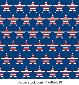 Geometric  pattern  by striped stars.  American patriotic seamless vector  background  in red, blue, and white colors.