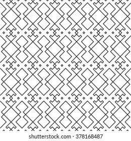 The geometric pattern by stripes, lines, rhombuses. Seamless vector background. Black and white texture
