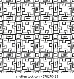 The geometric pattern by stripes, lines, rhombuses. Seamless vector background. Grey and white texture