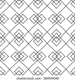 The geometric pattern by stripes, lines, rhombuses. Seamless vector background. Black and white texture