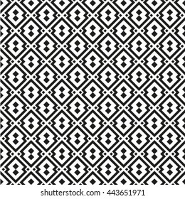 The geometric pattern by stripes, lines, rhombuses. Seamless vector background. Black and white texture