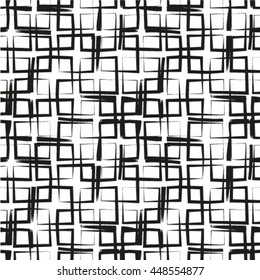 The geometric pattern by stripes, lines, rhombuses. Seamless vector background. Black and white texture