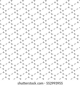 The geometric pattern by stripes, lines, rhombuses.  Seamless vector background.  Black and white texture.
