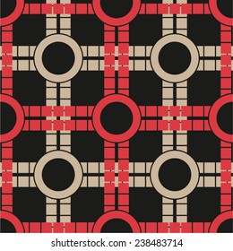 Geometric pattern in a cage with a circular elements, seamless vector background.