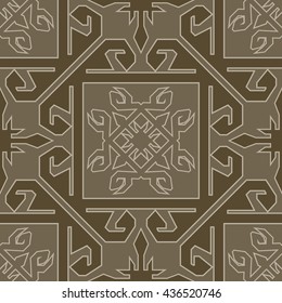 The geometric pattern of the carpet, tiles, curtains and interior. Saved in swatches.