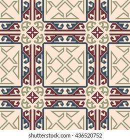 The geometric pattern of the carpet, tiles, curtains and interior. Saved in swatches.