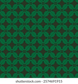 Geometric pattern, Celtic-inspired design, Green and red color scheme, Seamless repeating motif, Cross shapes, Diamond lattice, Medieval aesthetic, Christmas-themed background,