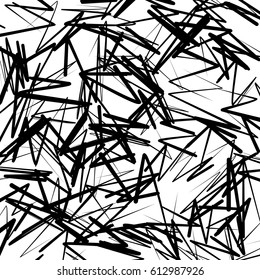 Geometric pattern of chaotic random shapes. Rough edgy texture.  Abstract monochrome background, abstract texture.