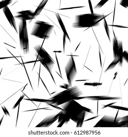 Geometric pattern of chaotic random shapes. Rough edgy texture.  Abstract monochrome background, abstract texture. Rough geometric art.