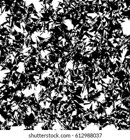 Geometric pattern of chaotic random shapes. Rough edgy texture.  Abstract monochrome background, abstract texture. Rough geometric art.