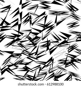 Geometric pattern of chaotic random shapes. Rough edgy texture.  Abstract monochrome background, abstract texture. Rough geometric art.